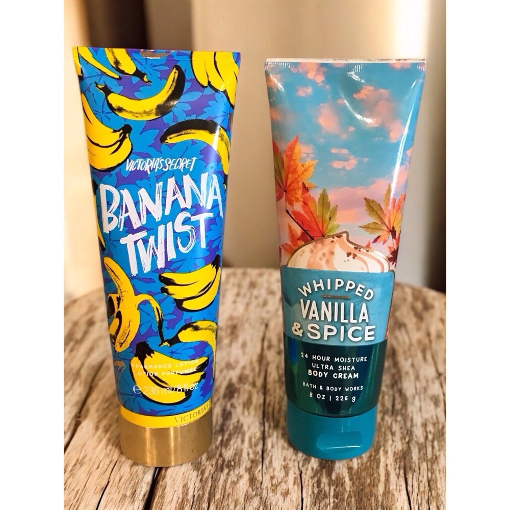 Victoria's Secret Banana Twist Lotion + B&BW Whipped Vanilla & Spice Cream 8oz